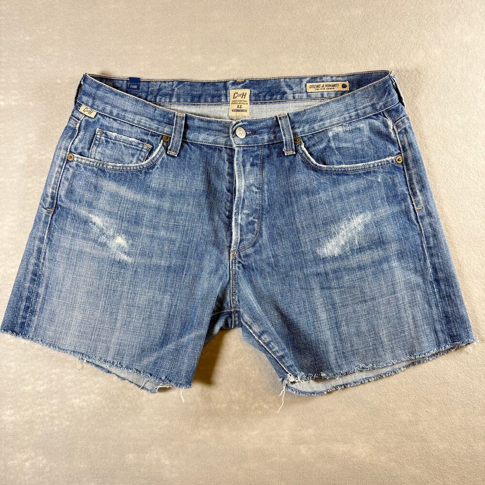 Vtg Y2K Citizens of Humanity cut off denim shorts - Evans distressed sz 34